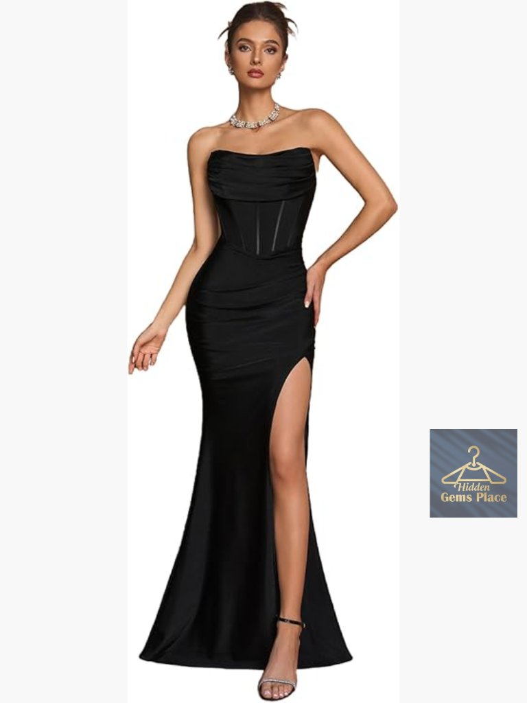 Strapless Lace-Up Back Mermaid Cocktail Dress For Wedding Guest